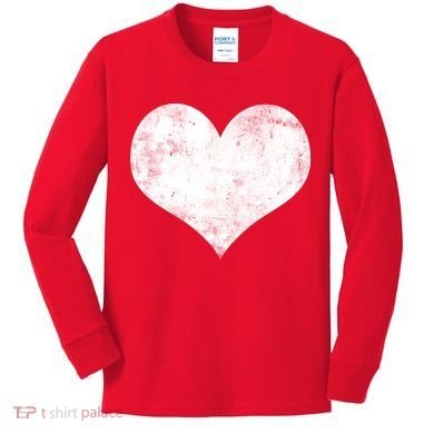 Cute Heart Valentines Day Vintage Distressed Kids Long Sleeve Shirt