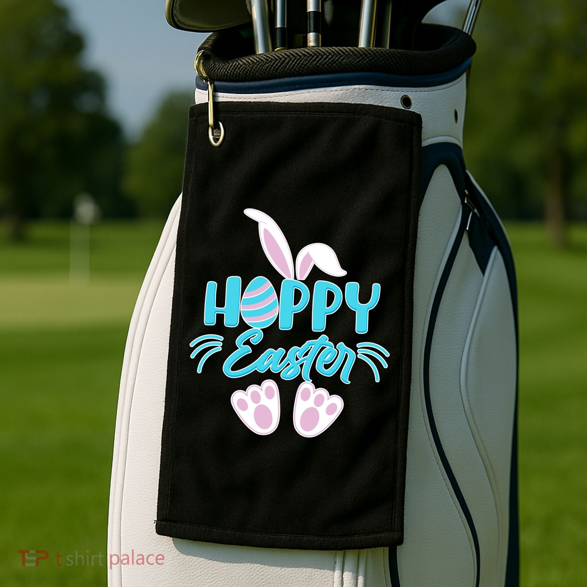 Cute Hoppy Happy Easter Bunny  Golf Towel