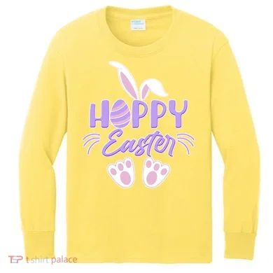 Cute Hoppy Happy Easter Bunny Kids Long Sleeve Shirt