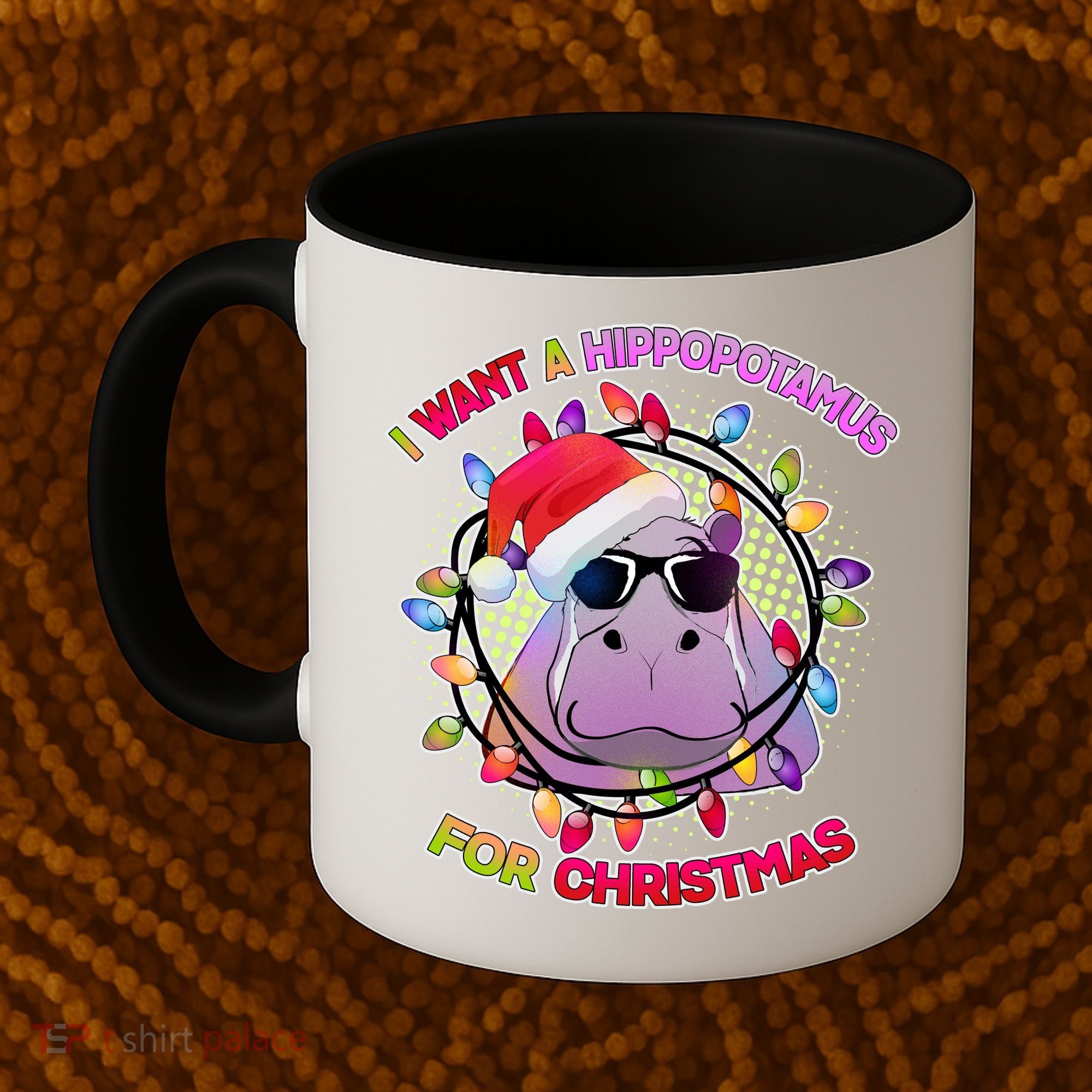 Cute I Want A Hippopotamus for Christmas Lights Coffee Mug