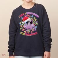 Cute I Want A Hippopotamus for Christmas Lights Women's Sweatshirt thumb 0