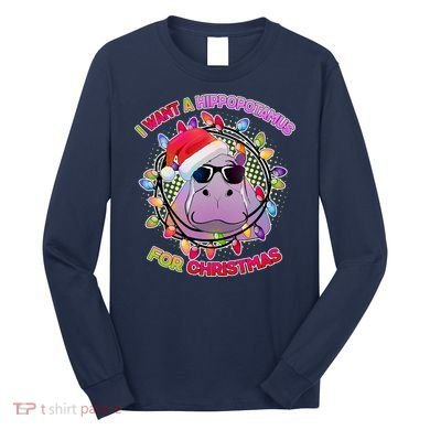 Cute I Want A Hippopotamus for Christmas Lights Long Sleeve Shirt