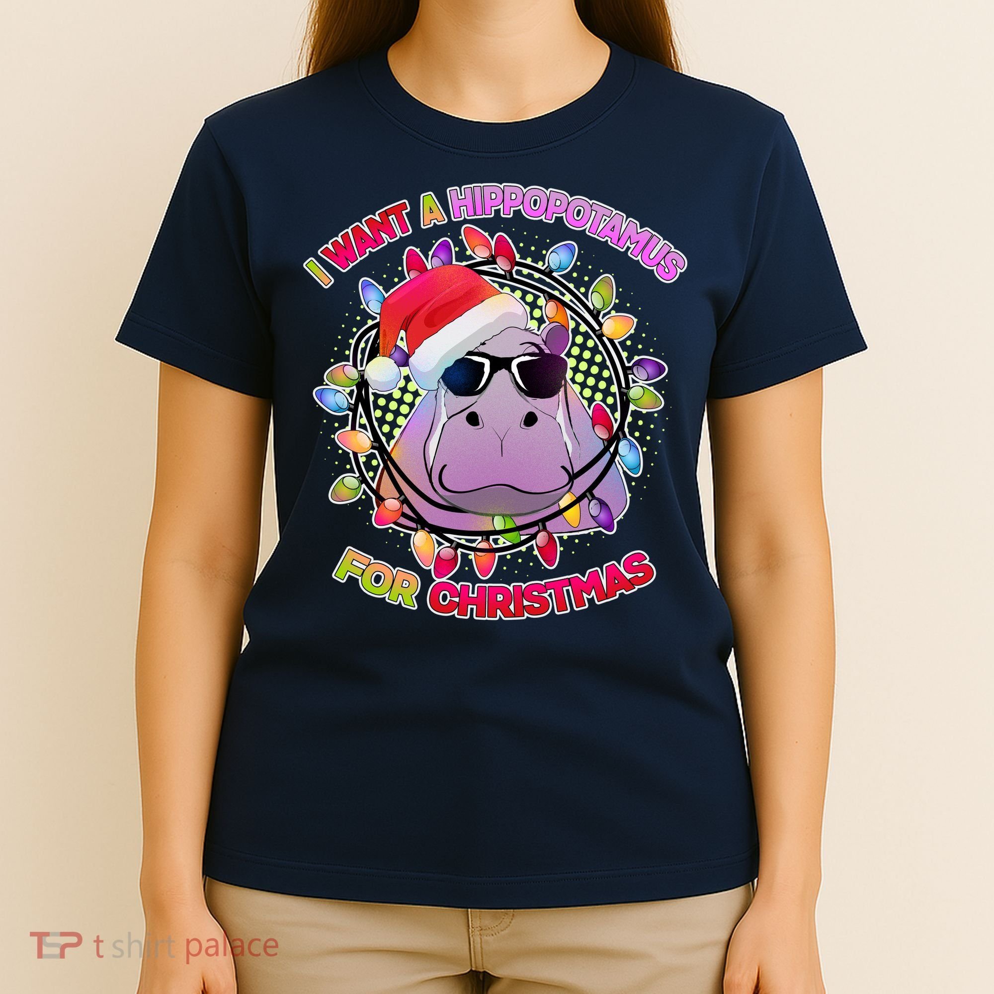 Cute I Want A Hippopotamus for Christmas Lights T-Shirt
