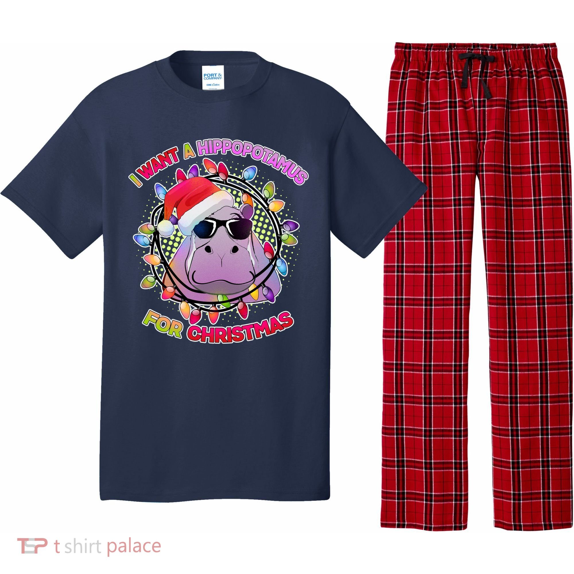 Cute I Want A Hippopotamus for Christmas Lights Pajama Set