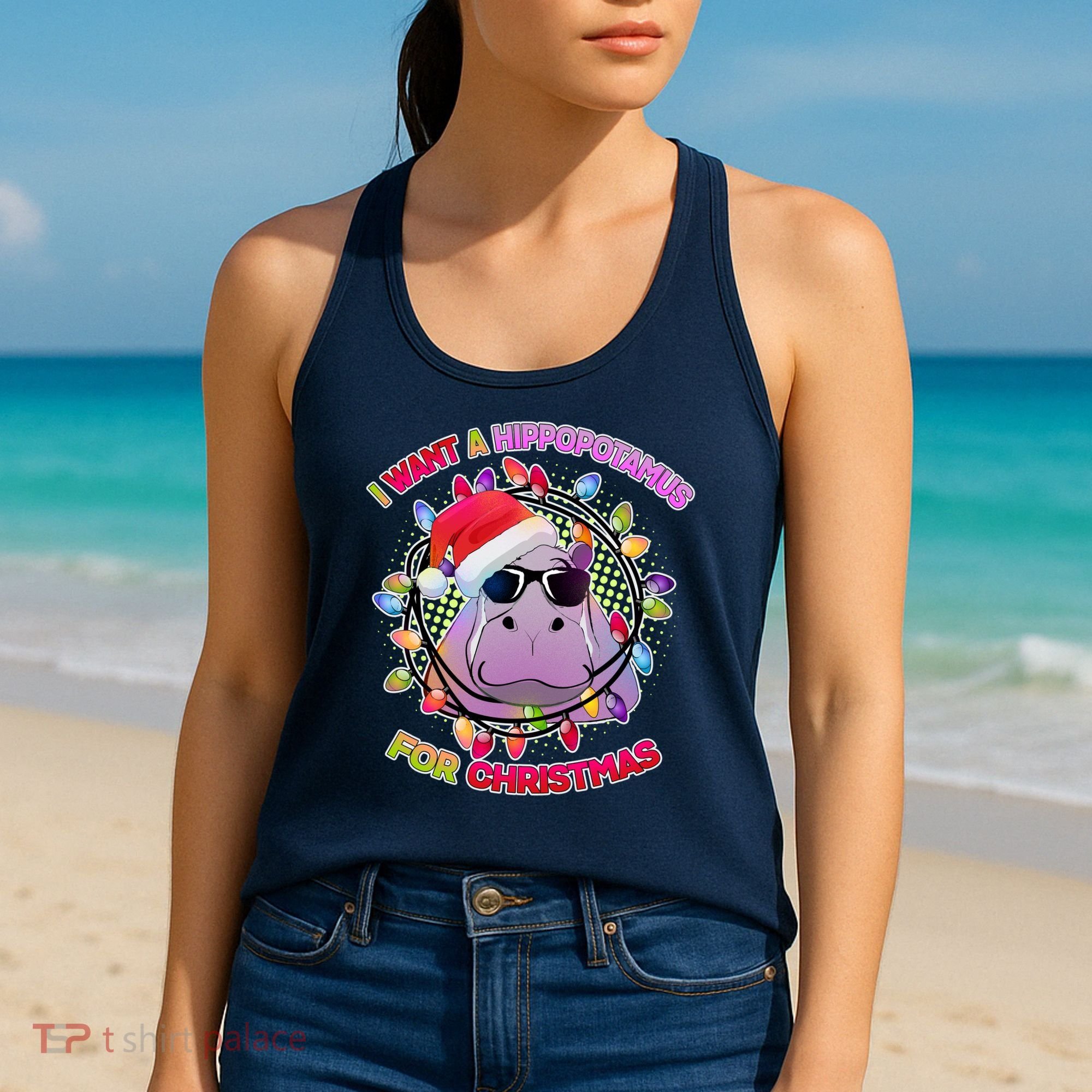 Cute I Want A Hippopotamus for Christmas Lights Women's Tank Top