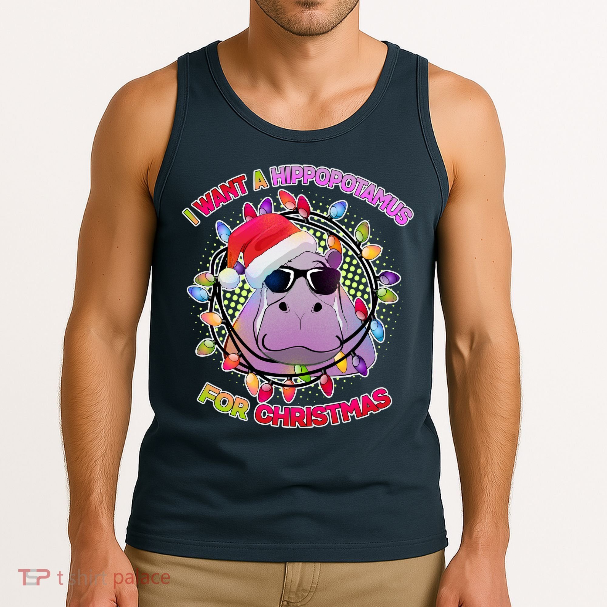 Cute I Want A Hippopotamus for Christmas Lights Tank Top