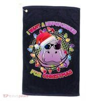 Cute I Want A Hippopotamus for Christmas Lights Golf Towel thumb 0