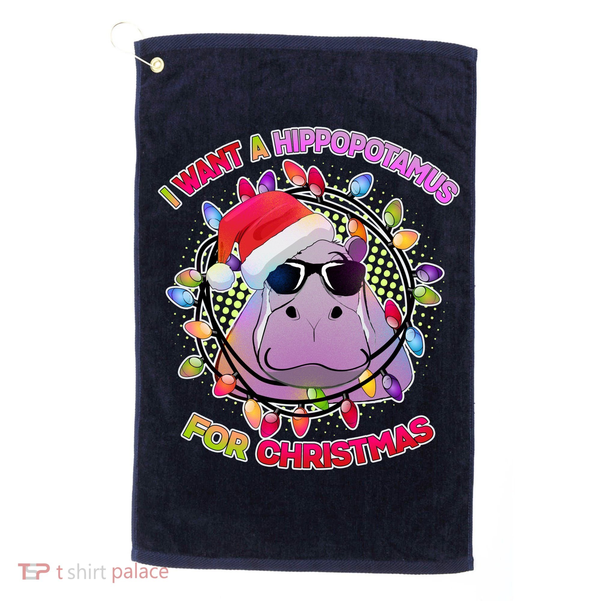 Cute I Want A Hippopotamus for Christmas Lights Golf Towel