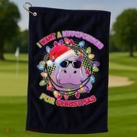 Cute I Want A Hippopotamus for Christmas Lights Golf Towel thumb 1