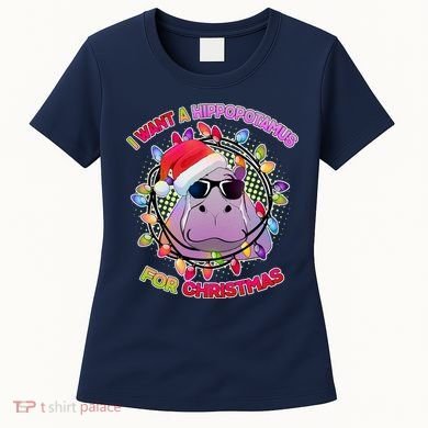 Cute I Want A Hippopotamus for Christmas Lights Women's T-Shirt