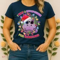 Cute I Want A Hippopotamus for Christmas Lights Women's T-Shirt thumb 2
