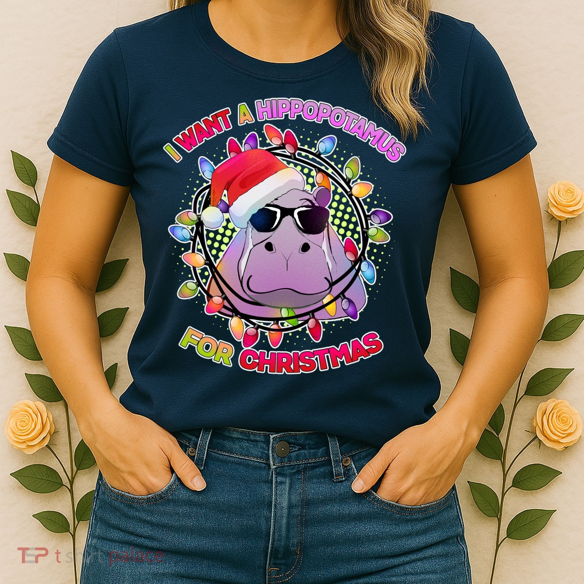 Cute I Want A Hippopotamus for Christmas Lights Women's T-Shirt