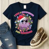 Cute I Want A Hippopotamus for Christmas Lights Women's T-Shirt thumb 3
