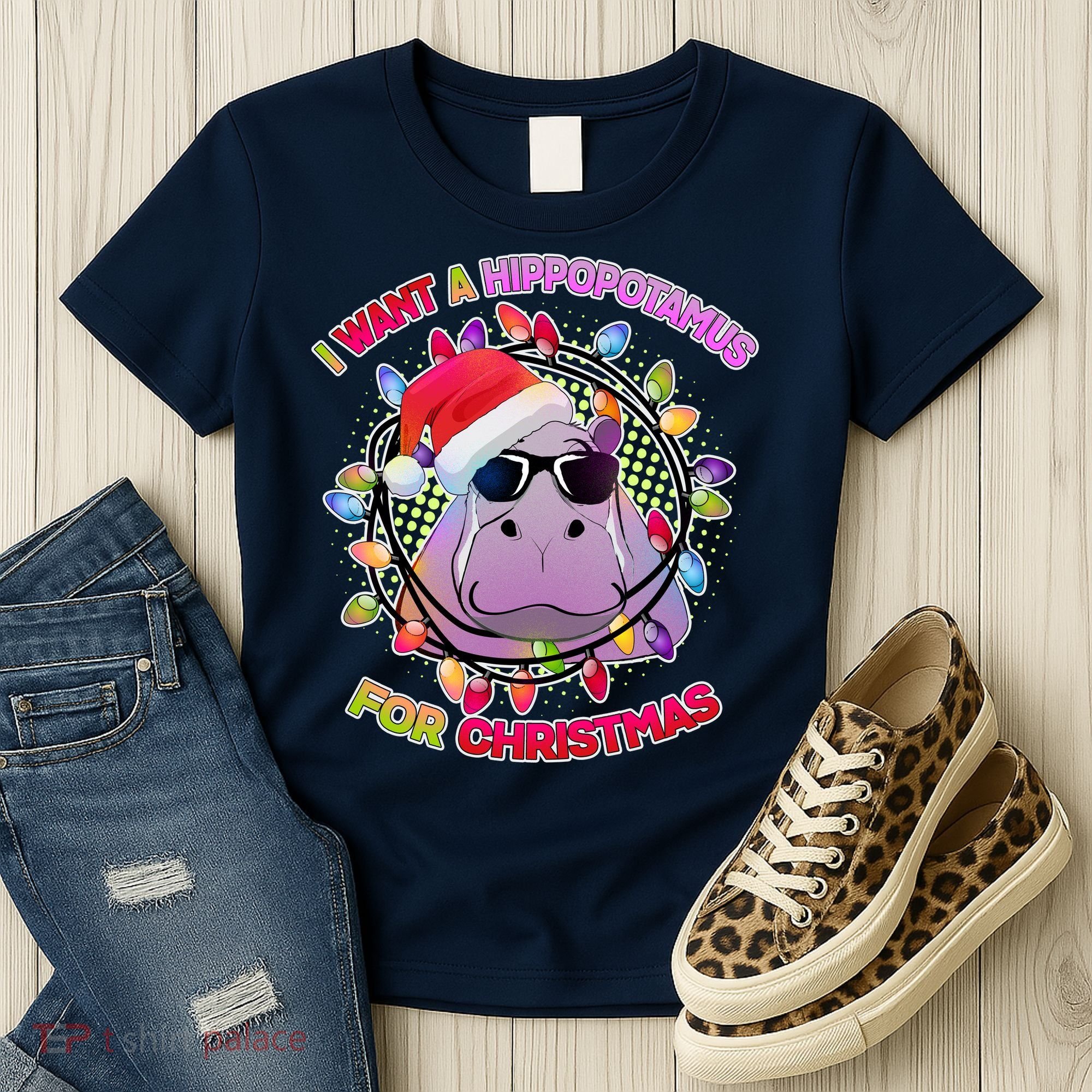 Cute I Want A Hippopotamus for Christmas Lights Women's T-Shirt