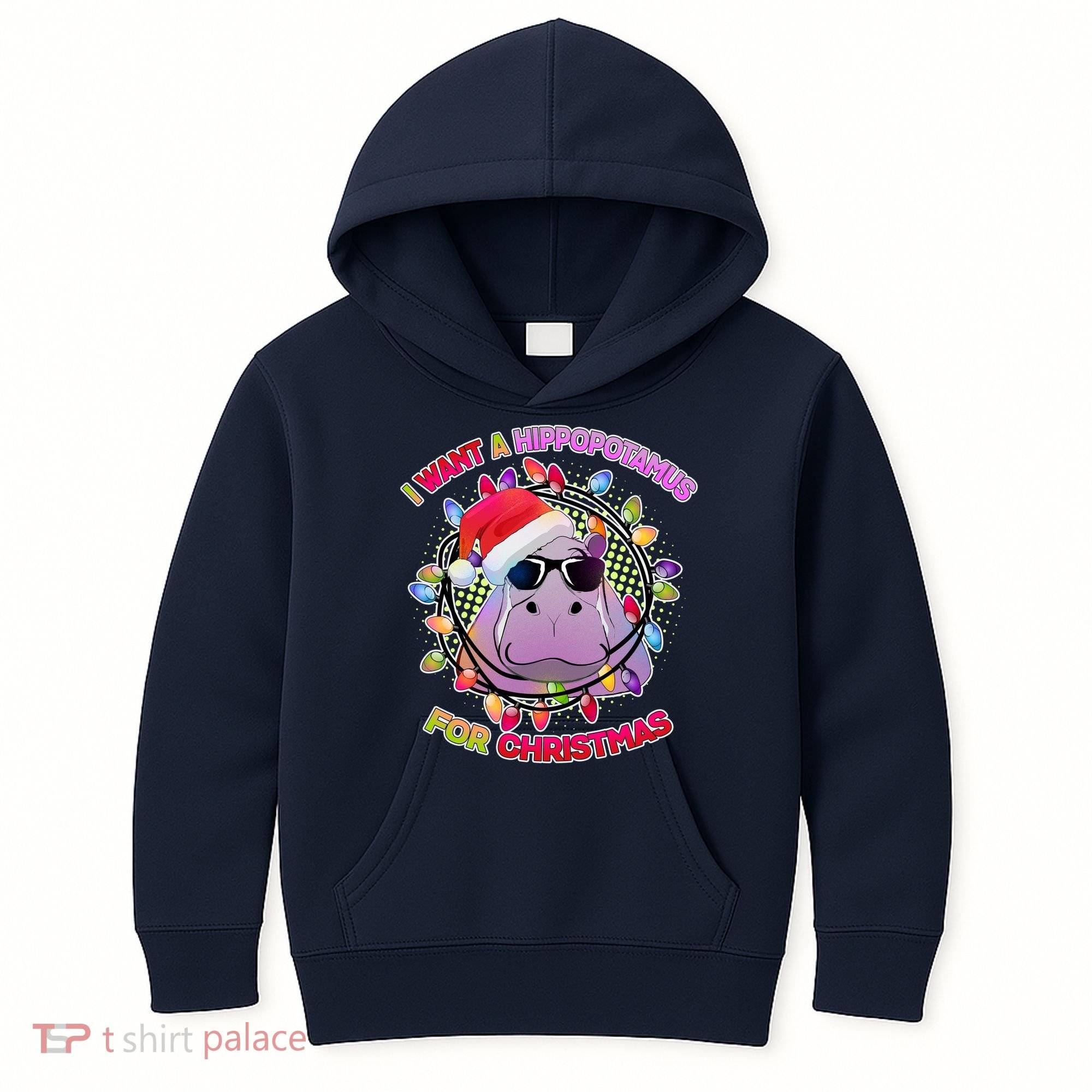 Cute I Want A Hippopotamus for Christmas Lights Kids Hoodie