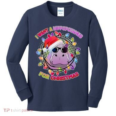 Cute I Want A Hippopotamus for Christmas Lights Kids Long Sleeve Shirt
