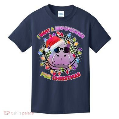Cute I Want A Hippopotamus for Christmas Lights Kids T-Shirt