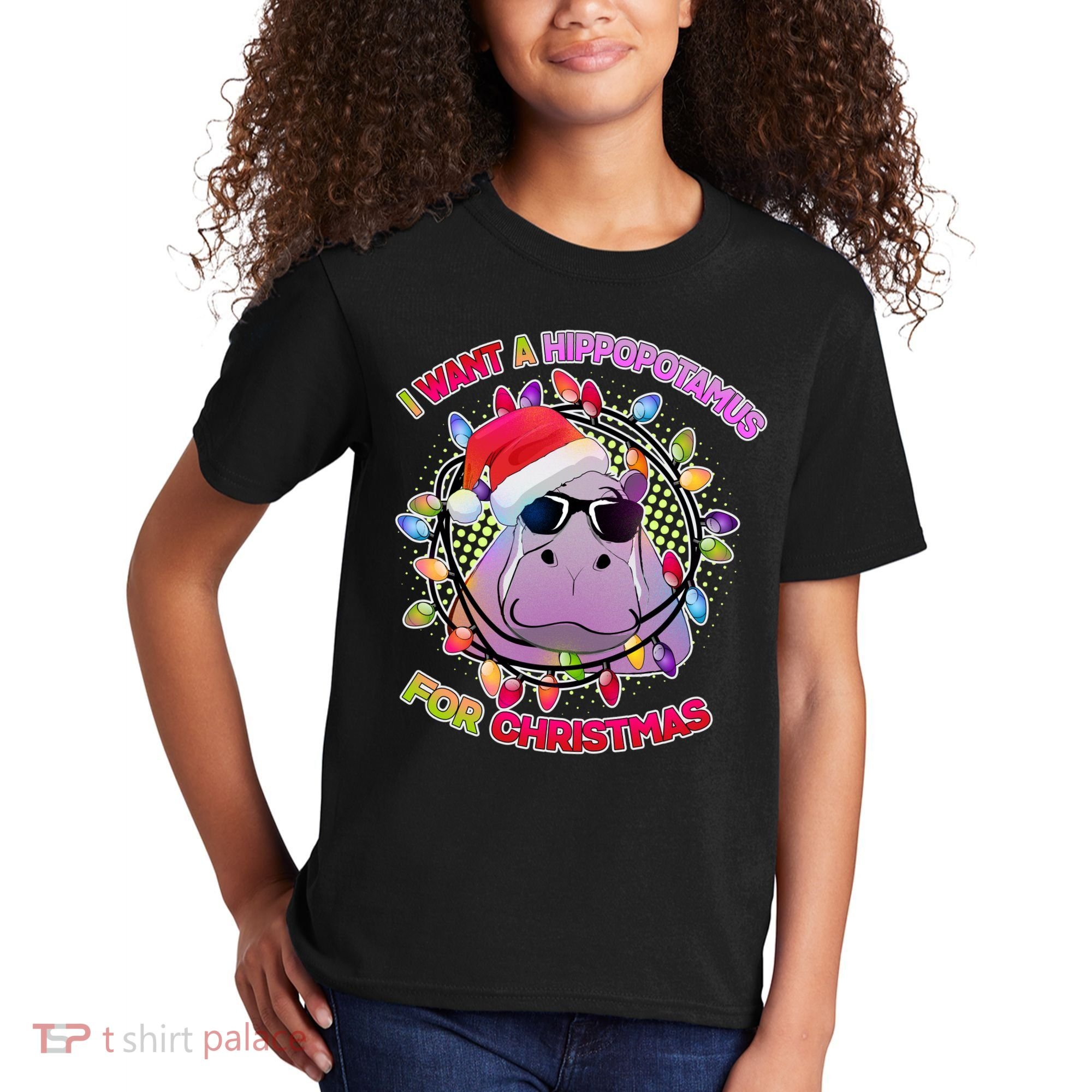 Cute I Want A Hippopotamus for Christmas Lights Kids T-Shirt