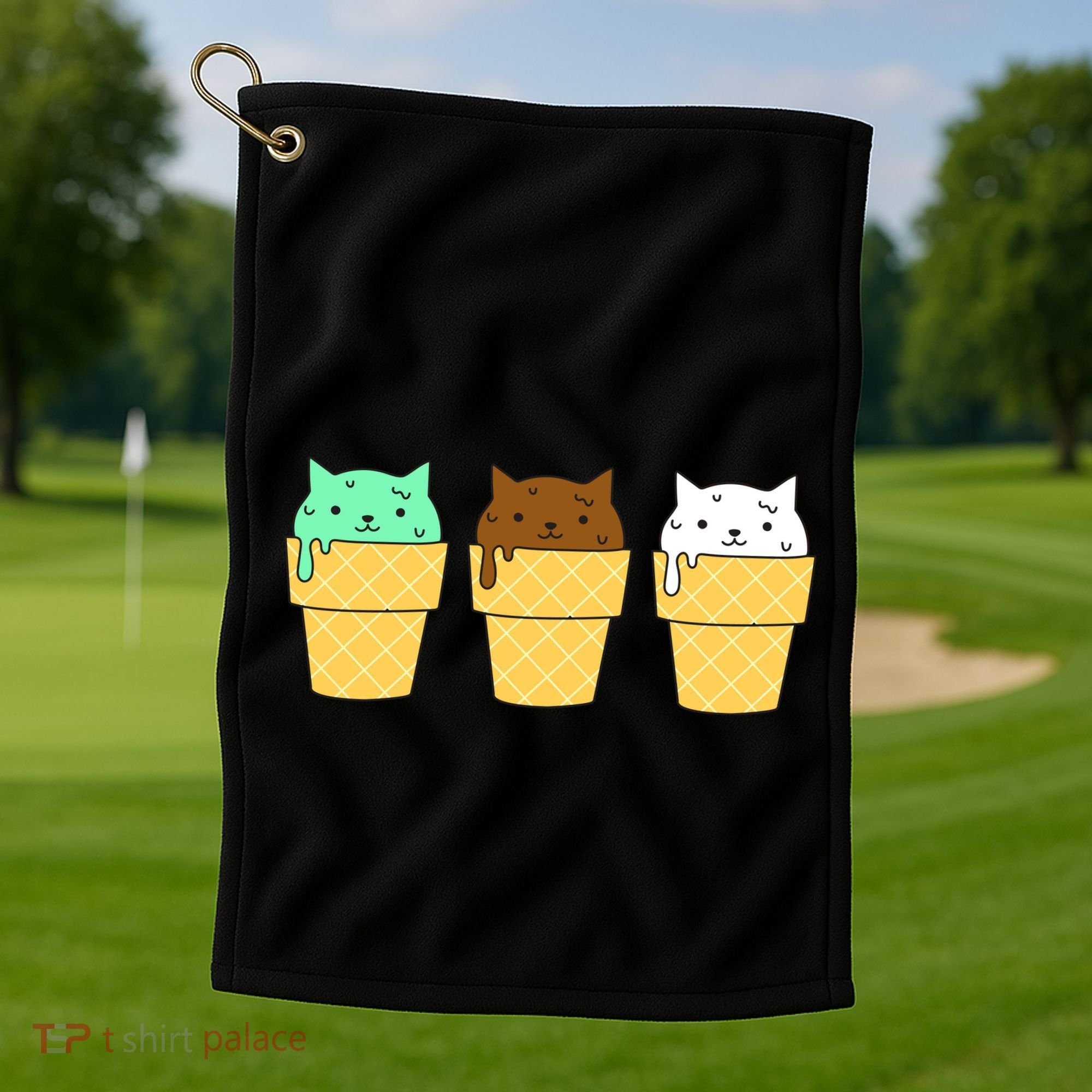 Cute Ice Cream Cat Flavors Golf Towel