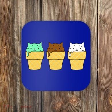 Cute Ice Cream Cat Flavors Coaster