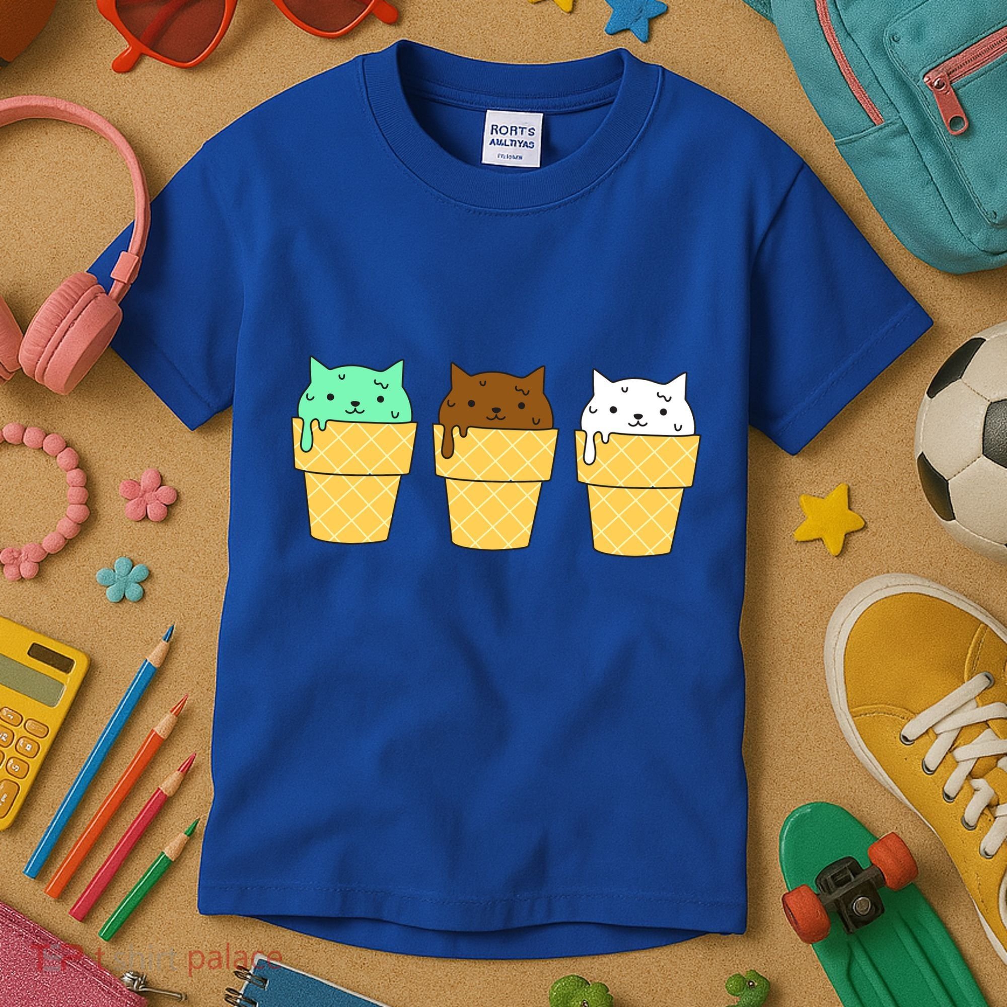 Cute Ice Cream Cat Flavors Kids T-Shirt