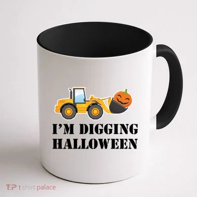 Cute I'm Digging Halloween Tractor Coffee Mug back