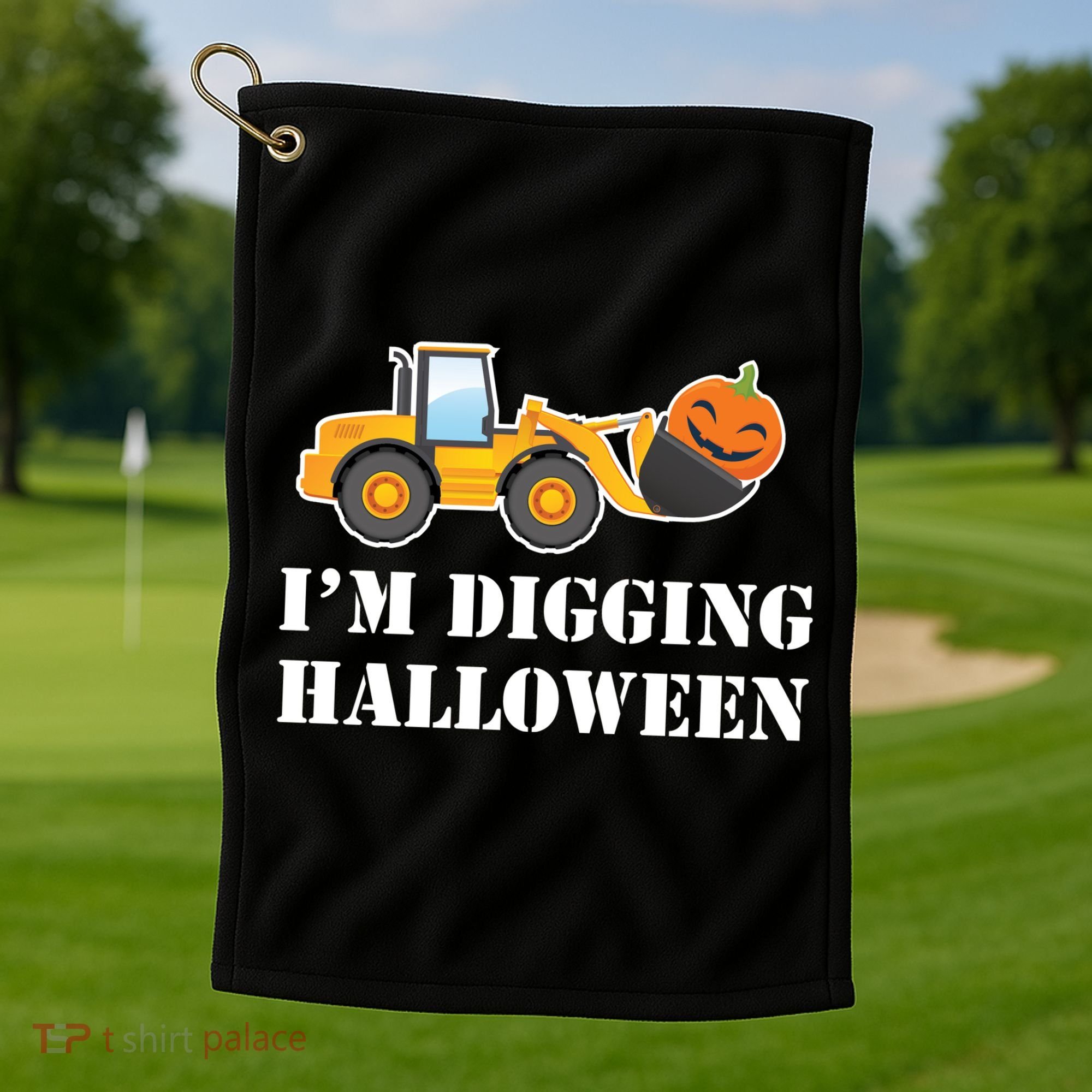 Cute I'm Digging Halloween Tractor Golf Towel