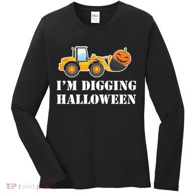 Cute I'm Digging Halloween Tractor Women's Long Sleeve Shirt