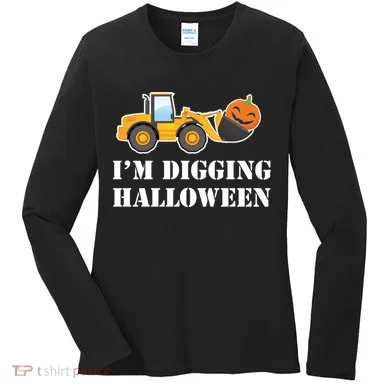 Cute I'm Digging Halloween Tractor Women's Long Sleeve Shirt
