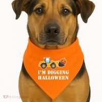Cute I'm Digging Halloween Tractor USA-Made Doggie Bandana thumb 1