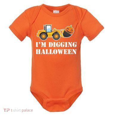 Cute I'm Digging Halloween Tractor Baby Bodysuit