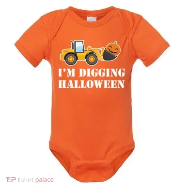 Cute I'm Digging Halloween Tractor Baby Bodysuit