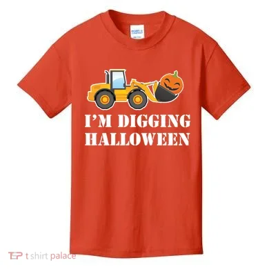 Cute I'm Digging Halloween Tractor Kids T-Shirt
