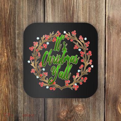 Cute It's Christmas Y'all Colorful Leaf Coaster