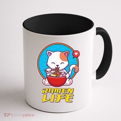 Cute Japanese Ramen Life Kitty Coffee Mug back