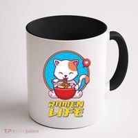 Cute Japanese Ramen Life Kitty Coffee Mug thumb 1
