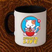 Cute Japanese Ramen Life Kitty Coffee Mug thumb 2