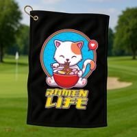 Cute Japanese Ramen Life Kitty Golf Towel thumb 1