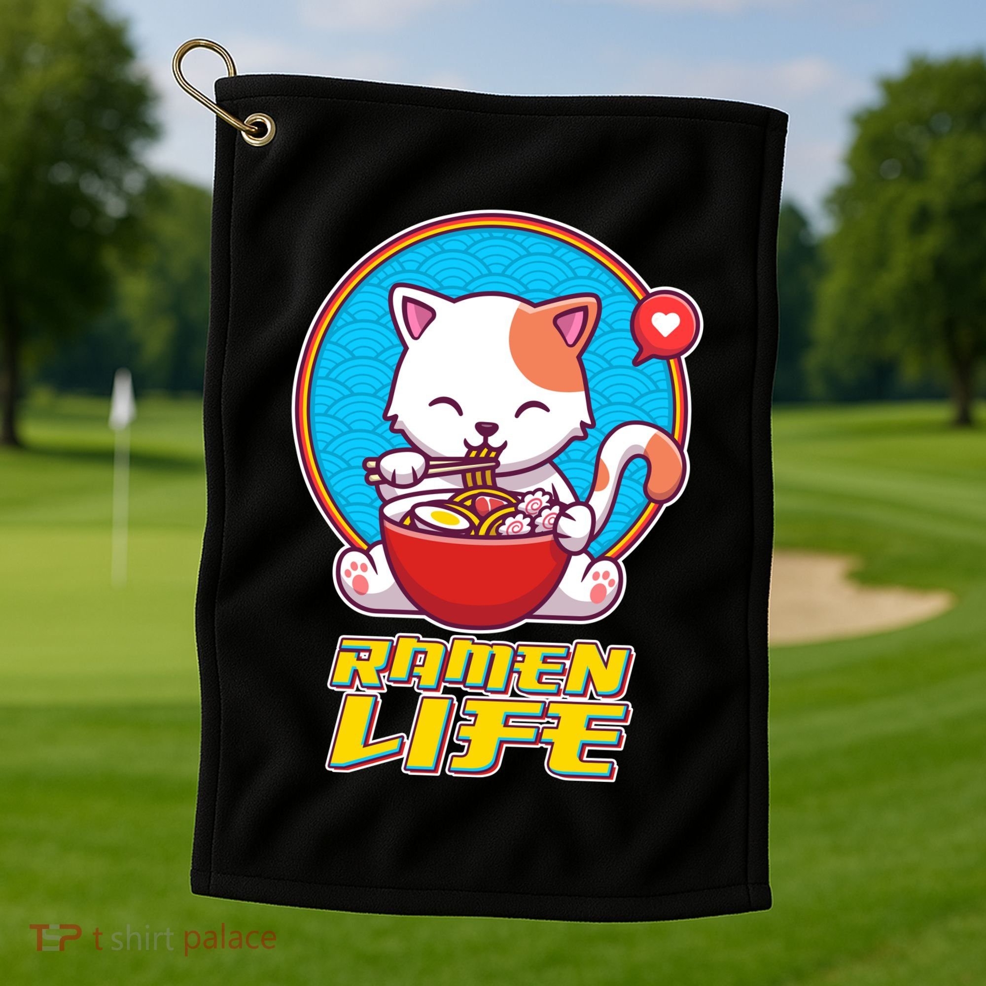 Cute Japanese Ramen Life Kitty Golf Towel