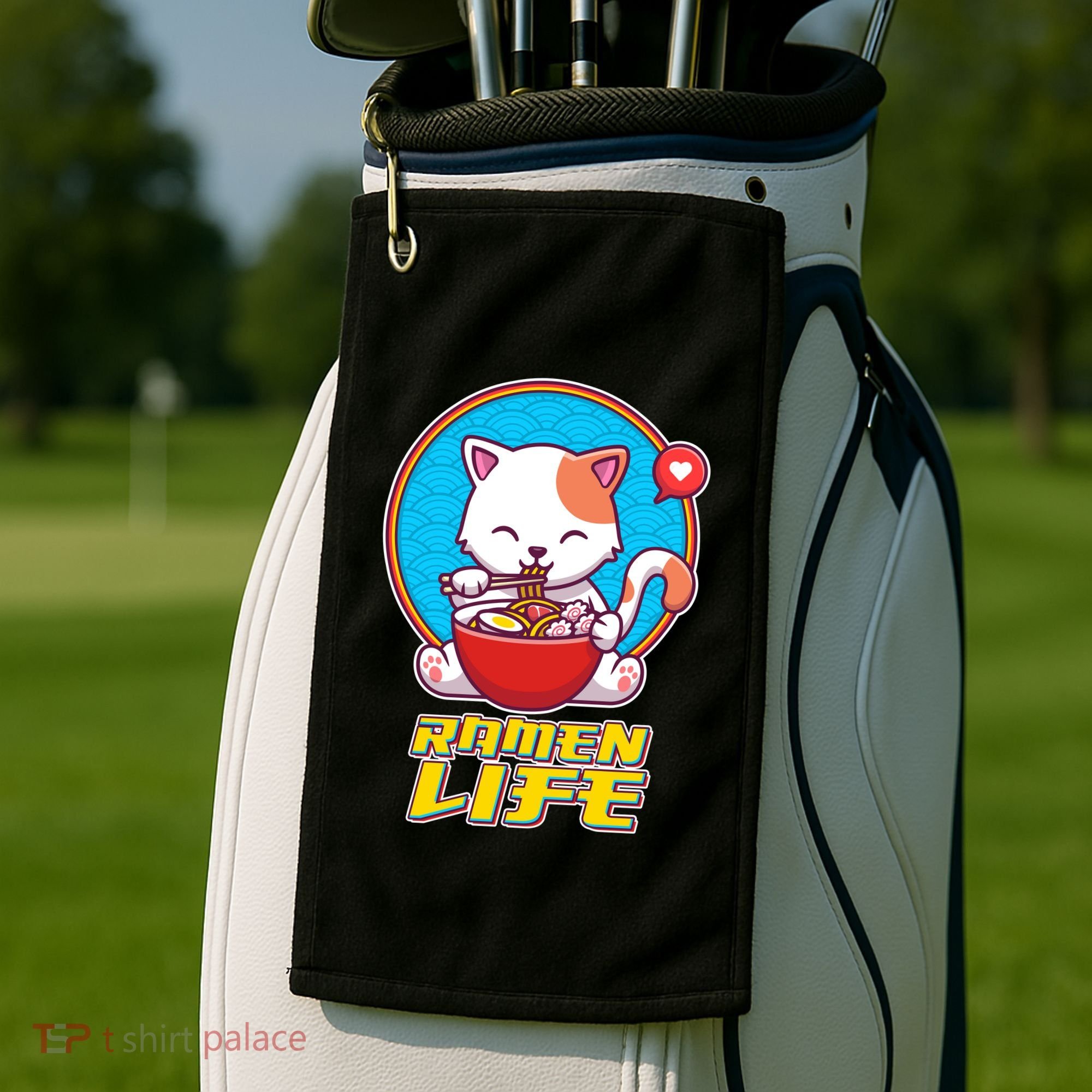 Cute Japanese Ramen Life Kitty Golf Towel