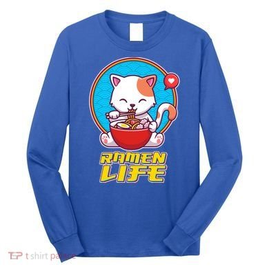 Cute Japanese Ramen Life Kitty Long Sleeve Shirt