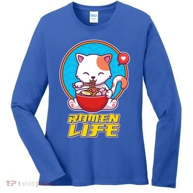 Cute Japanese Ramen Life Kitty Women's Long Sleeve Shirt