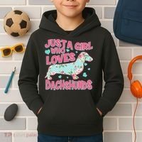 Cute Just A Girl Who Loves Dachshunds Kids Hoodie thumb 2