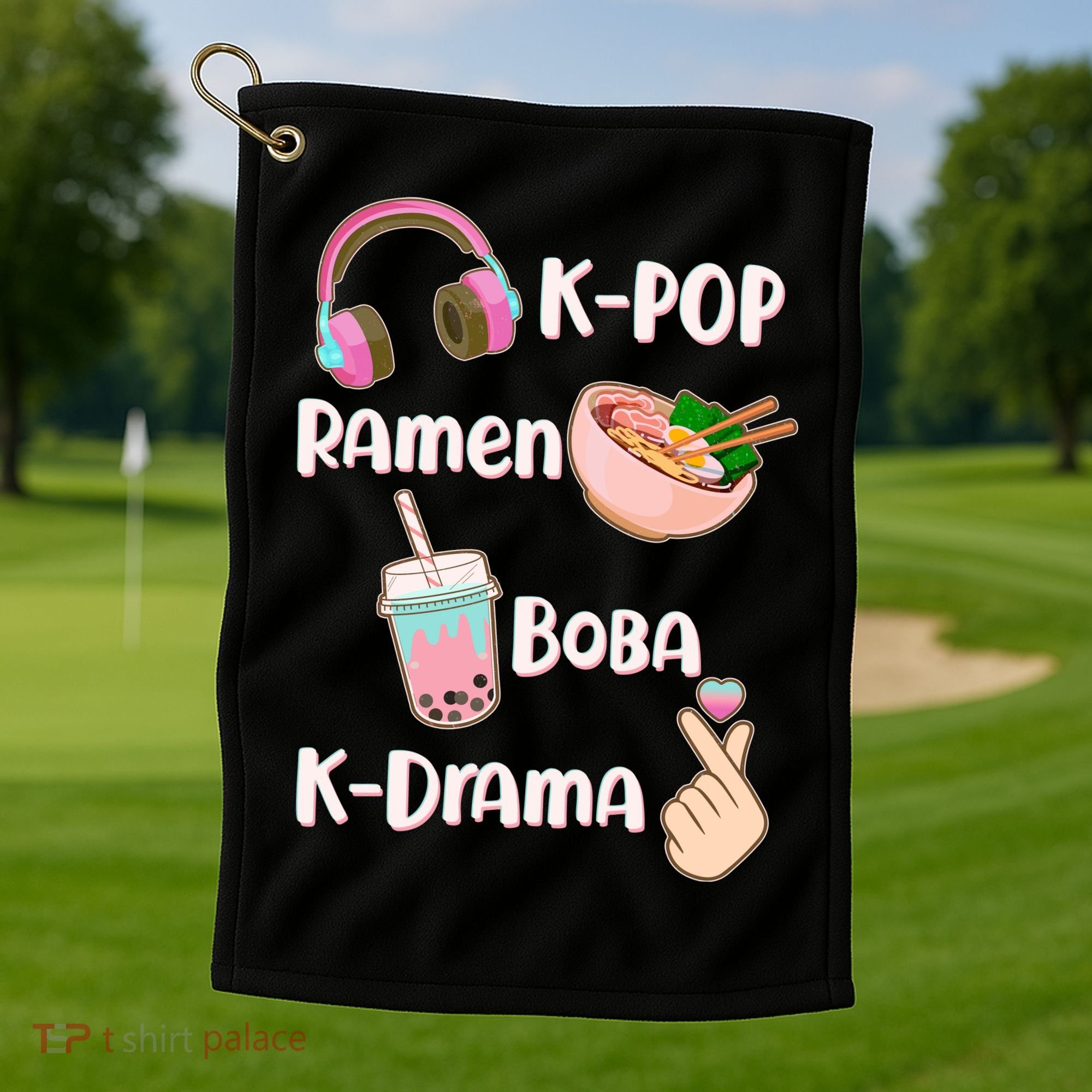 Cute K-Pop Raman Boba K-Drama Golf Towel