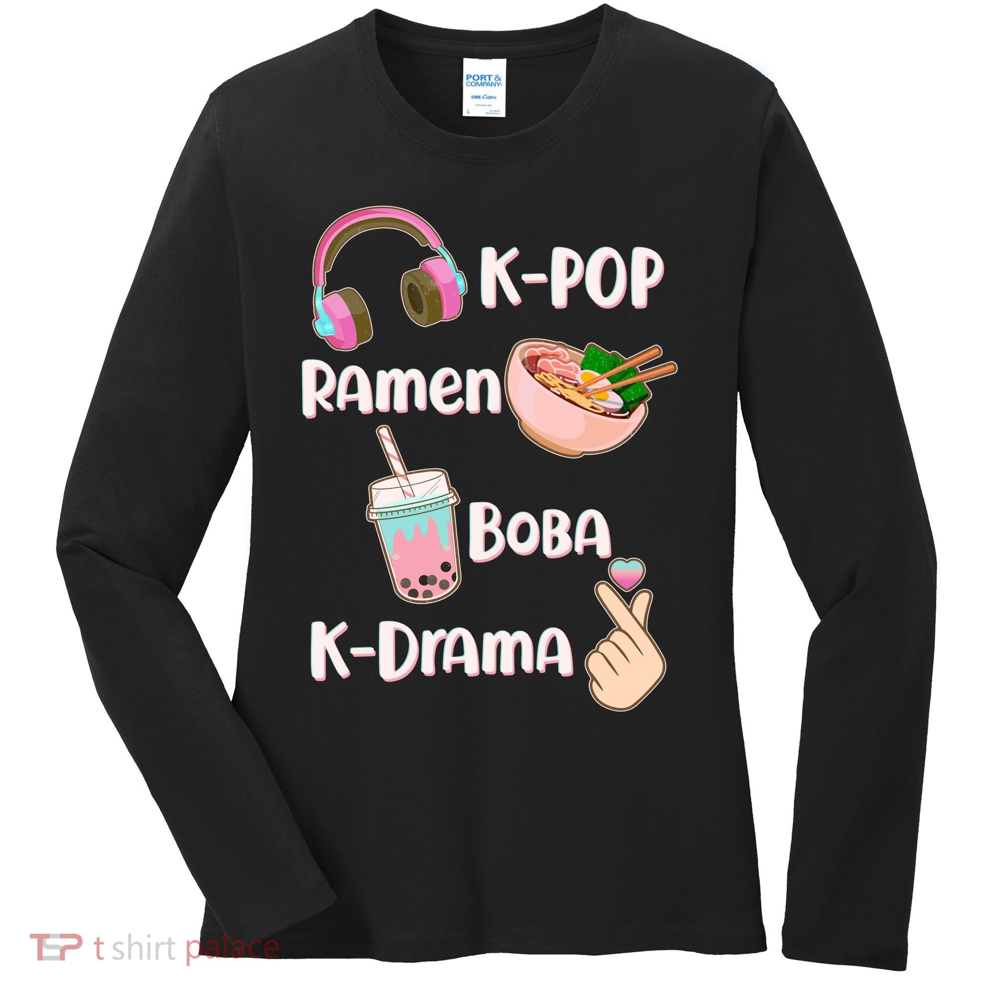Cute K-Pop Raman Boba K-Drama Women's Long Sleeve Shirt