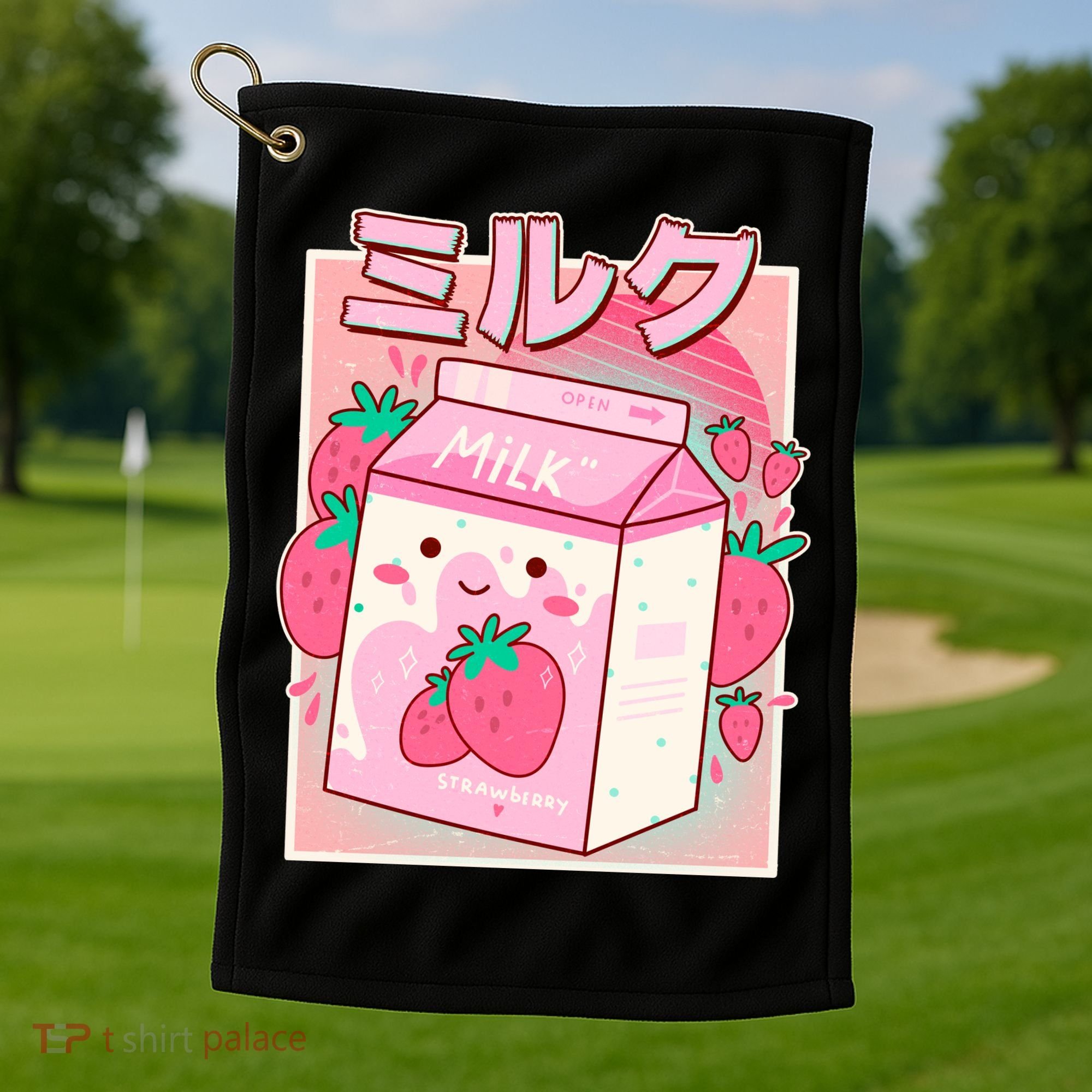 Cute Kawaii Japanese Strawberry Milk Golf Towel