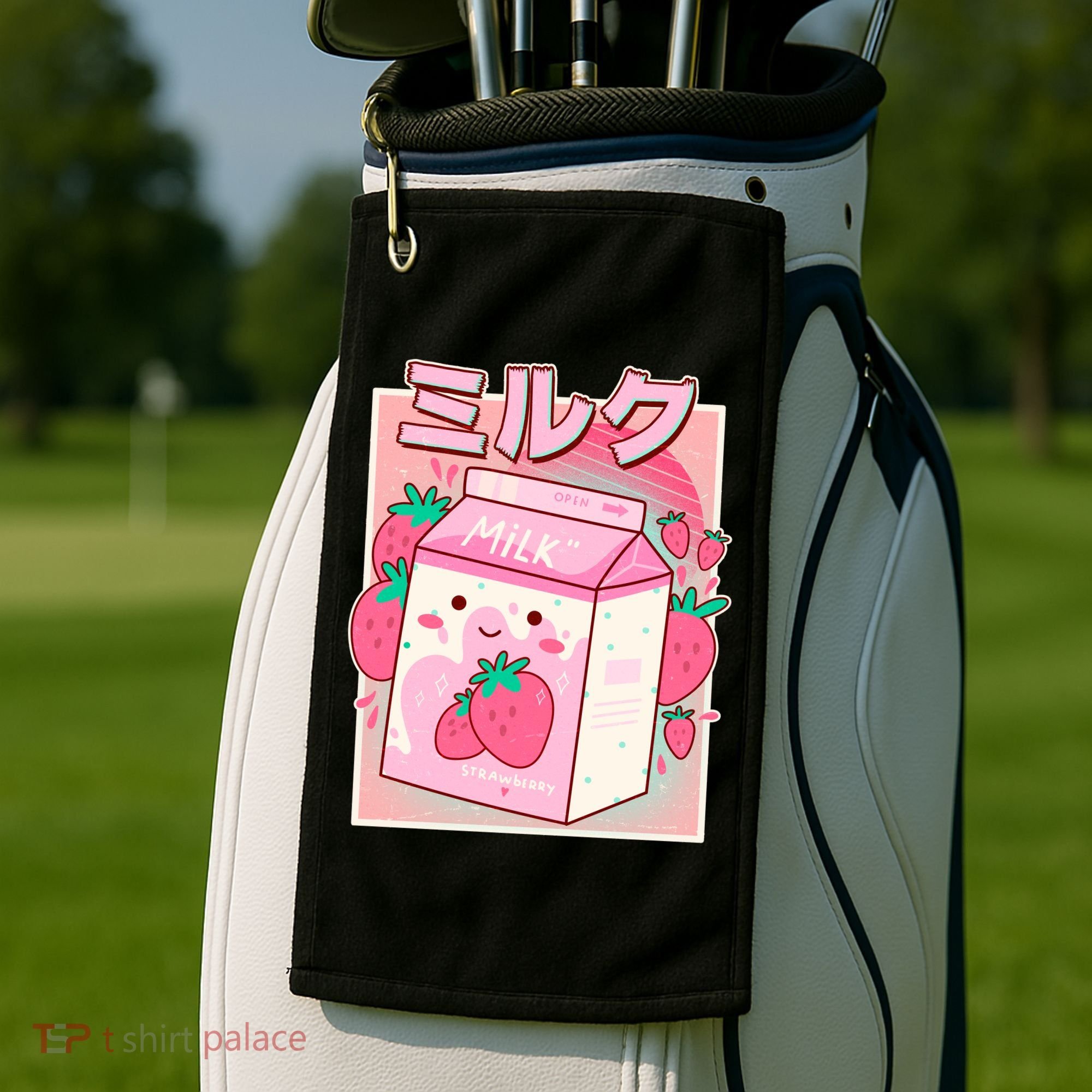 Cute Kawaii Japanese Strawberry Milk Golf Towel