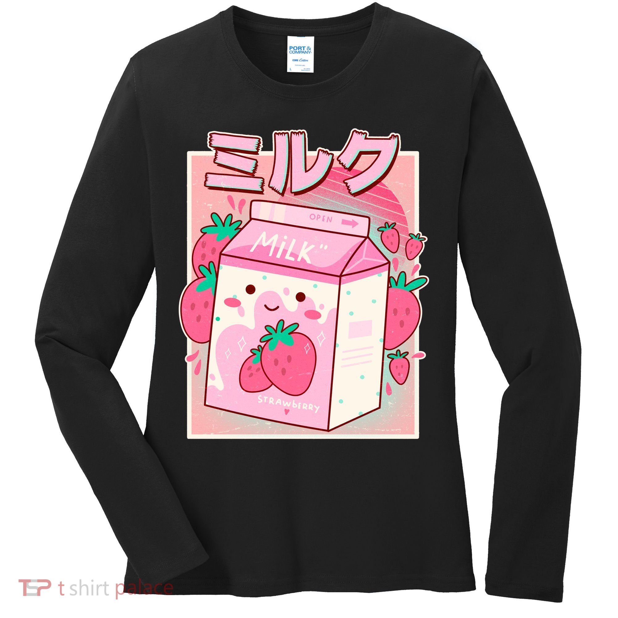 Cute Kawaii Japanese Strawberry Milk Women's Long Sleeve Shirt