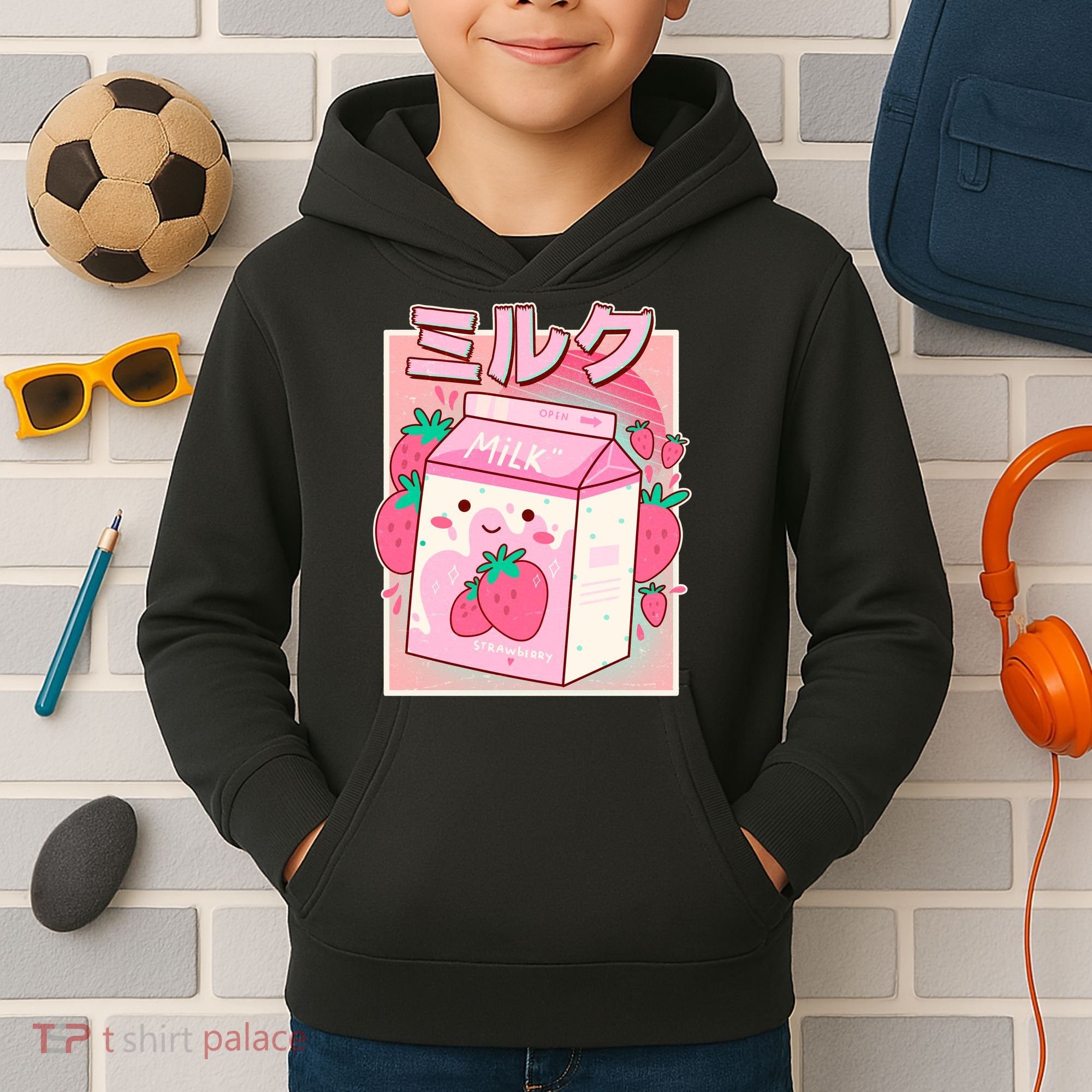 Cute Kawaii Japanese Strawberry Milk Kids Hoodie