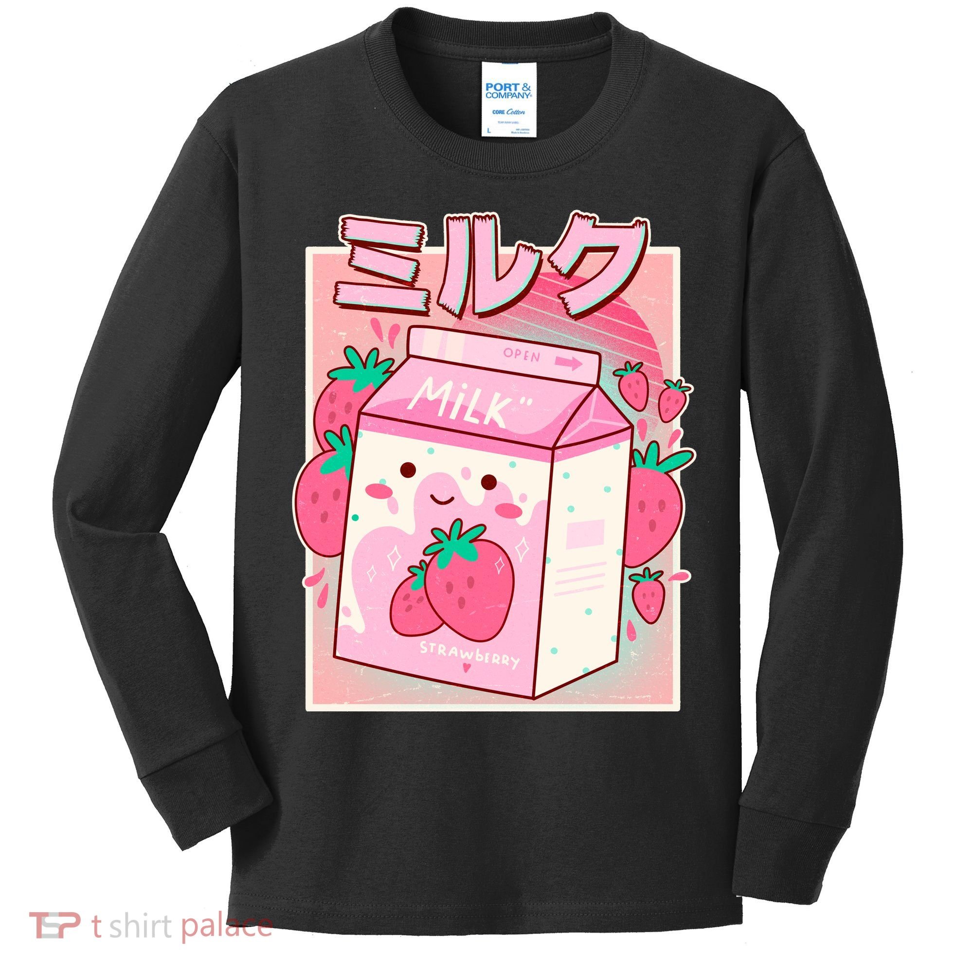 Cute Kawaii Japanese Strawberry Milk Kids Long Sleeve Shirt
